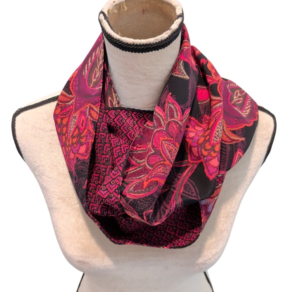J. Jill Women's 100% Silk Paisley Reversible Infinity Scarf Pink Orange